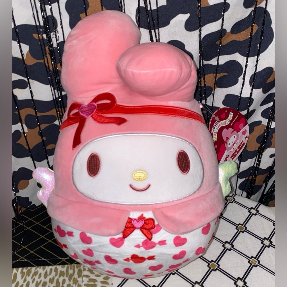 SQUISHMALLOWS HELLO KITTY MY MELODY WITH HEARTS ALL OVER PLUSH PILLOW TOY
